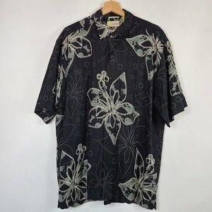 Cubavera Men's Floral Print Short Sleeve Shirt - Black, Collared, Button Front